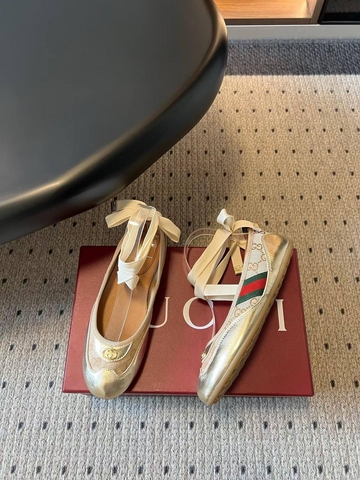 Gucci балетки женские натуральная кожа текстиль летние весенние / осенние золотистые премиум 923496HS