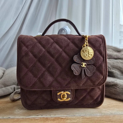 Chanel сумка-рюкзак женские натуральная замша коричневые люкс 883358YG