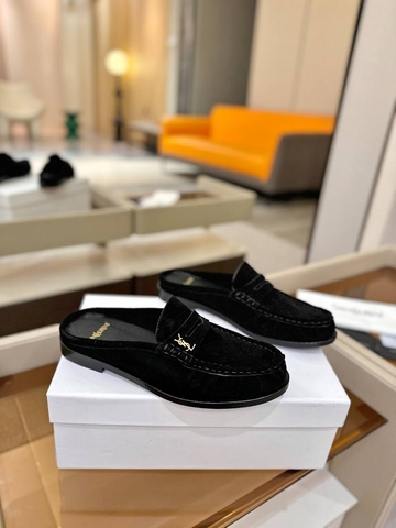 Yves Saint Laurent CASSANDRE мюли женские натуральная замша летние весенние / осенние черные премиум 568208UK