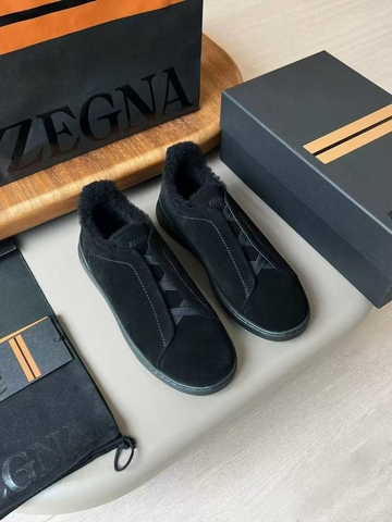 Ermenegildo Zegna кроссовки мужские натуральная замша зимние черные премиум 176136NC