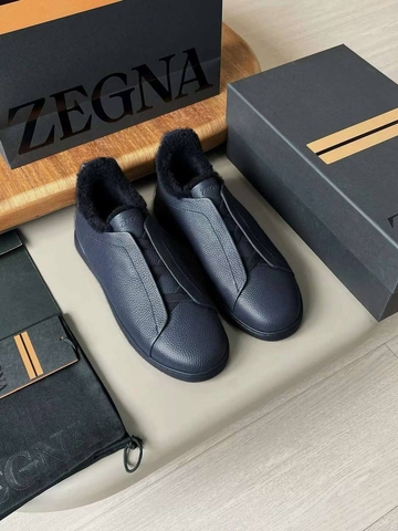 Ermenegildo Zegna кроссовки мужские натуральная кожа зимние синие премиум 187208XT
