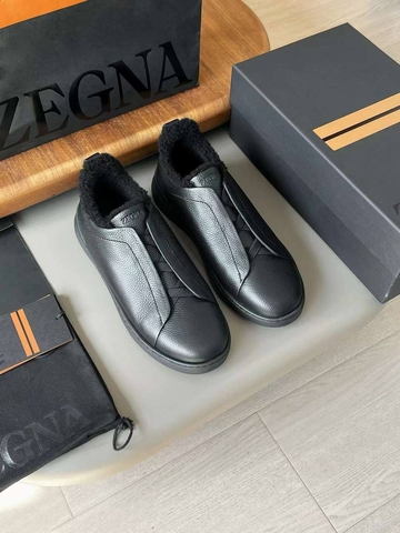 Ermenegildo Zegna кроссовки мужские натуральная кожа зимние черные премиум 252936DP