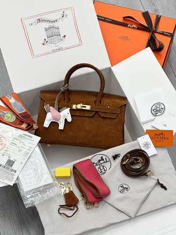Hermes birkin mini сумка женские натуральная замша коричневые оранжевые люкс 570691TV