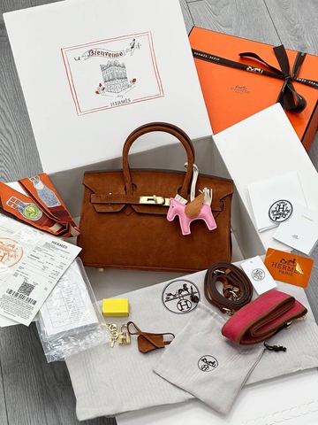 Hermes birkin mini сумка женские натуральная замша оранжевые люкс 457413AH