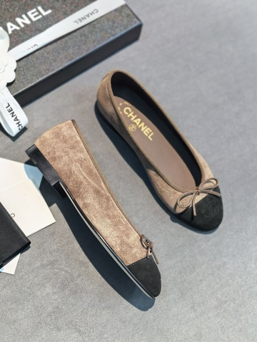 Chanel балетки женские натуральная замша летние весенние / осенние коричневые премиум 694768MS