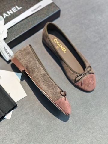 Chanel балетки женские натуральная замша летние весенние / осенние коричневые премиум 787192YB