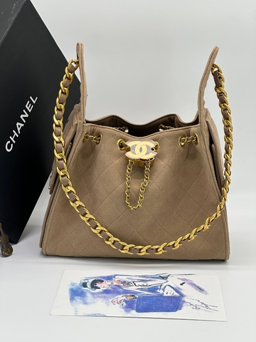 Chanel сумка женские натуральная замша бежевые коричневые люкс 173013BK