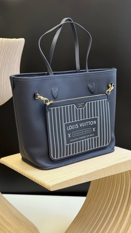Louis Vuitton Neverfull MM сумка женские канва натуральная кожа синие премиум 428718ET
