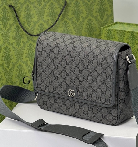 Gucci сумка мужские канва натуральная кожа серые премиум 990954XM