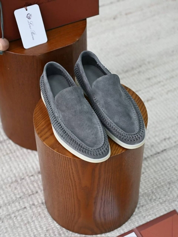 Loro Piana Summer walk suede лоферы мужские натуральная замша весенние / осенние серые премиум 767286MG