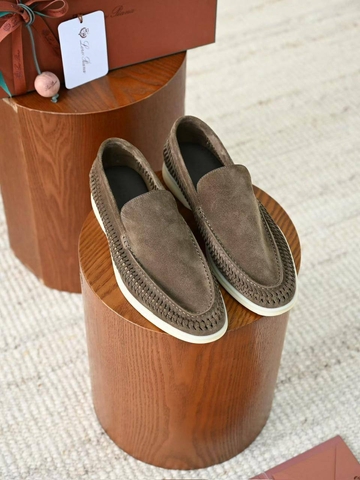 Loro Piana Summer walk suede лоферы мужские натуральная замша весенние / осенние зеленые премиум 278271IY