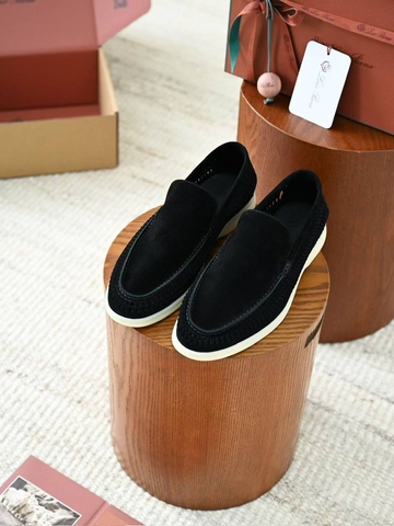 Loro Piana Summer walk suede лоферы мужские натуральная замша весенние / осенние черные премиум 841783FL