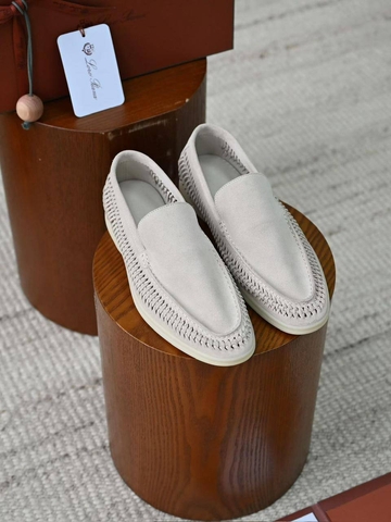 Loro Piana Summer walk suede лоферы мужские натуральная замша весенние / осенние белые премиум 448107PE