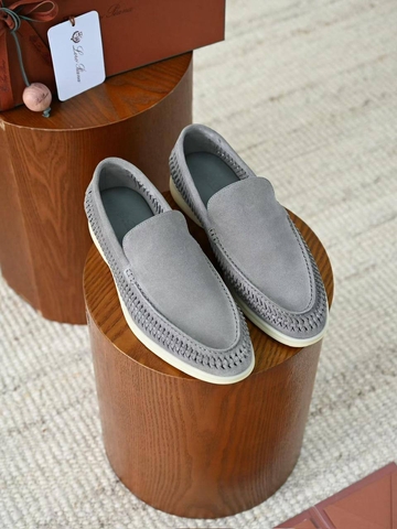 Loro Piana Summer walk suede лоферы мужские натуральная замша весенние / осенние серые премиум 767185EA