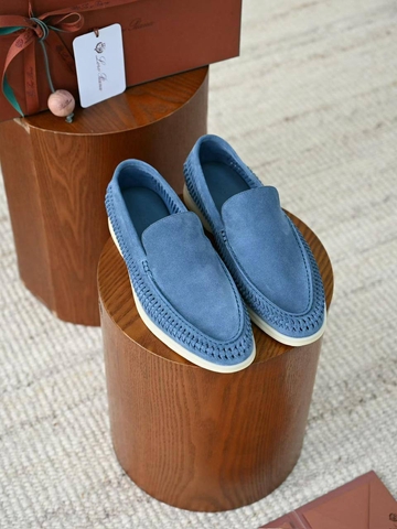 Loro Piana Summer walk suede лоферы мужские натуральная замша весенние / осенние голубые премиум 918414GY