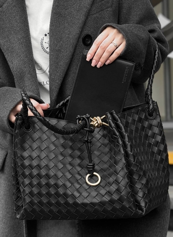 Bottega Veneta сумка женские натуральная кожа черные премиум 770566BX