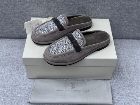 Brunello Cucinelli мюли женские текстиль натуральная замша летние весенние / осенние серые премиум 860008CZ