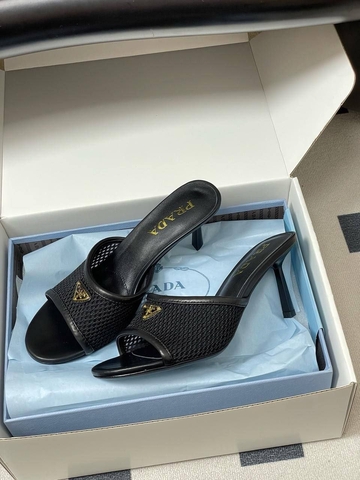 Prada сабо женские натуральная кожа текстиль сетка летние весенние / осенние черные премиум 709142LV