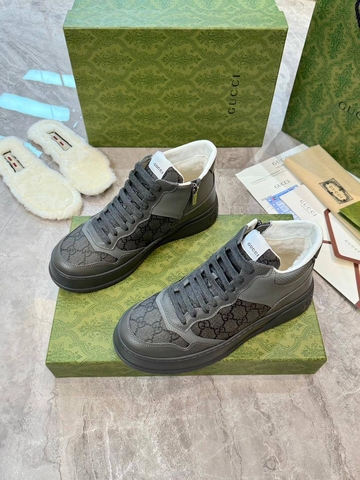 Gucci кроссовки мужские канва натуральная кожа зимние серые премиум 914129FR