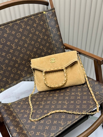 Chanel сумка женские натуральная замша желтые бежевые люкс 337535OK