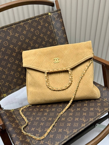 Chanel сумка женские натуральная замша желтые бежевые люкс 592848CC