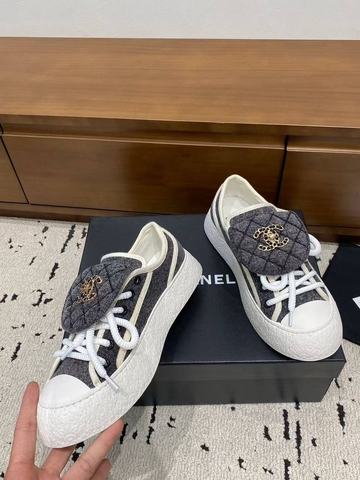 Chanel кеды женские текстиль летние весенние / осенние серые премиум 313701VK