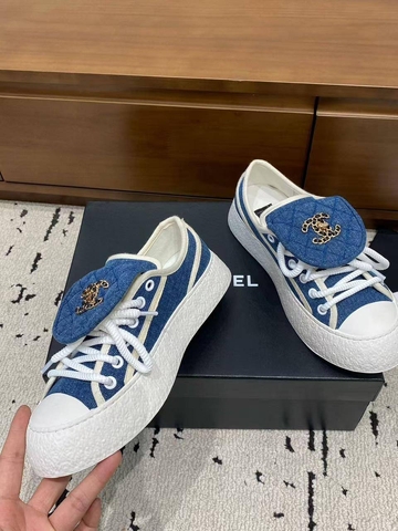 Chanel кеды женские текстиль летние весенние / осенние синие премиум 226330CD