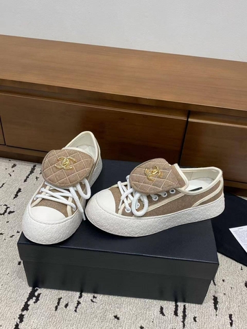 Chanel кеды женские текстиль летние весенние / осенние бежевые премиум 807537QA