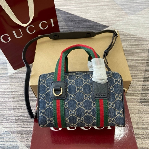 Gucci сумка женские натуральная кожа текстиль синие премиум 128401KC