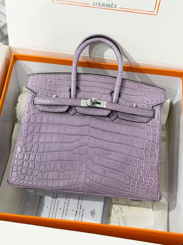 Hermes Birkin 25 Crocodile Alligator сумка женские натуральная кожа фиолетовые премиум 198335MP