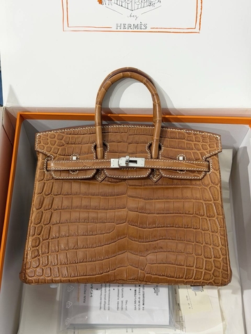 Hermes Birkin 25 Crocodile Alligator сумка женские натуральная кожа оранжевые премиум 739629AN