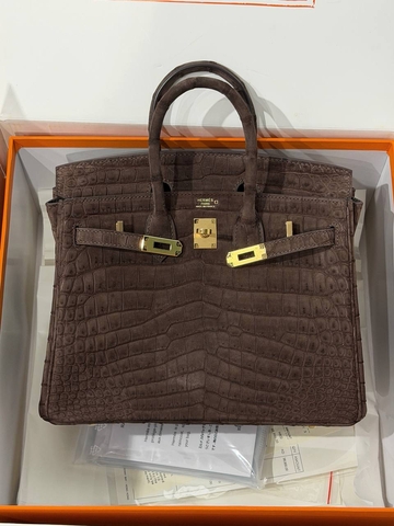 Hermes Birkin 25 Crocodile Alligator сумка женские натуральная кожа нубук коричневые премиум 280721JA