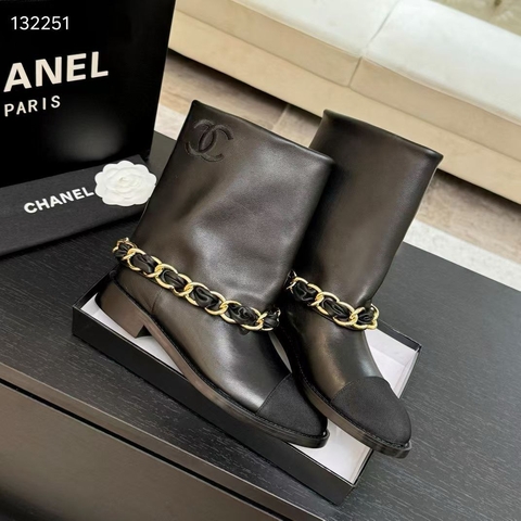 Chanel сапоги женские натуральная кожа весенние / осенние черные премиум 494618ZN