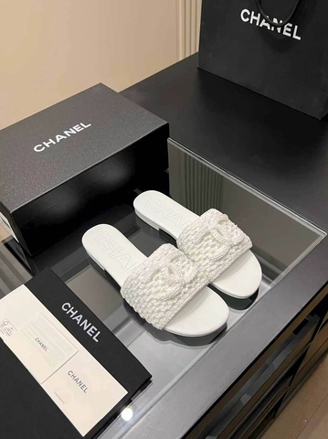 Chanel шлепанцы женские текстиль летние белые премиум 391968LM