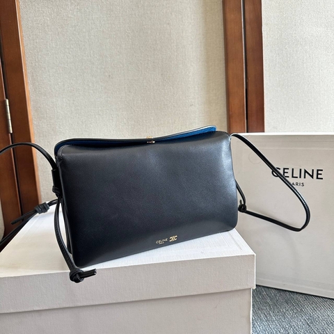 Celine TRIO FLAP AGNEAU LISSE сумка женские натуральная кожа черные премиум 407001GD