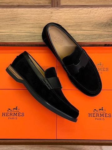 Hermes лоферы мужские натуральная замша летние весенние / осенние черные премиум 438145GR