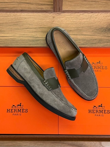 Hermes лоферы мужские натуральная замша летние весенние / осенние серые премиум 836910AG