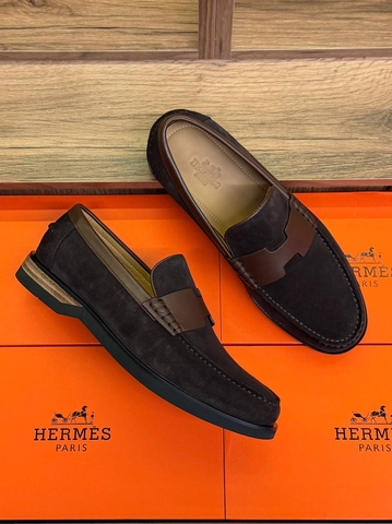 Hermes лоферы мужские натуральная замша летние весенние / осенние коричневые премиум 576069SI