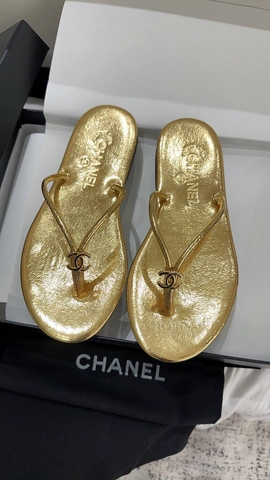 Chanel шлепанцы женские натуральная кожа летние золотистые премиум 994722PS