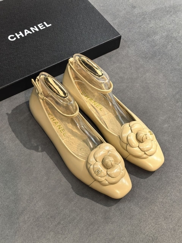 Chanel балетки женские натуральная кожа летние весенние / осенние бежевые премиум 753110GE
