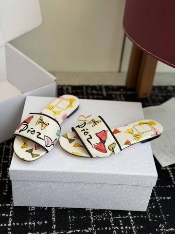 Dior шлепанцы женские текстиль летние бежевые микс премиум 183324NP