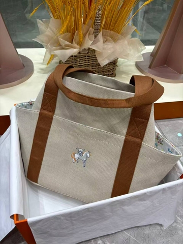 Hermes сумка женские текстиль бежевые премиум 879357JL