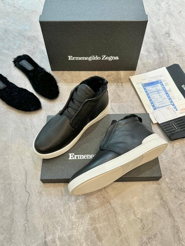 Ermenegildo Zegna кроссовки мужские натуральная кожа зимние черные люкс 447323QT