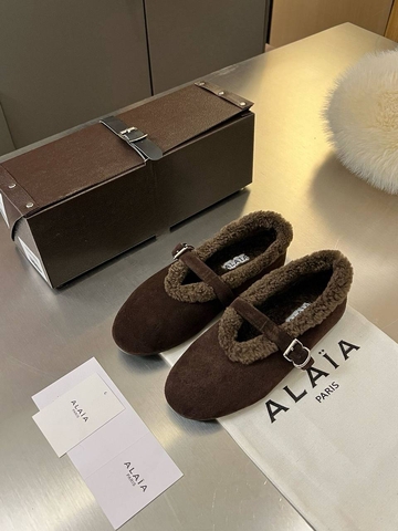 Alaia балетки женские натуральная замша зимние коричневые премиум 993251NM