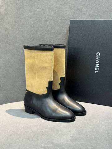 Chanel сапоги женские натуральная кожа натуральная замша весенние / осенние бежевые премиум 610176RJ