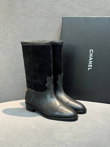 Chanel сапоги женские натуральная кожа натуральная замша весенние / осенние черные премиум 794447AJ