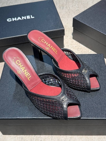 Chanel сабо женские натуральная кожа текстиль сетка летние черные премиум 421923GI