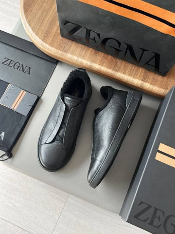 Ermenegildo Zegna кроссовки мужские натуральная кожа зимние черные премиум 609171LG