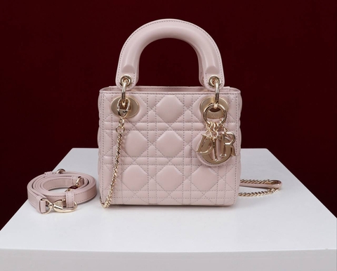 Dior Lady mini сумка женские натуральная кожа розовые премиум 981439WJ