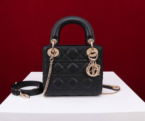 Dior Lady mini сумка женские натуральная кожа черные премиум 218234ZN
